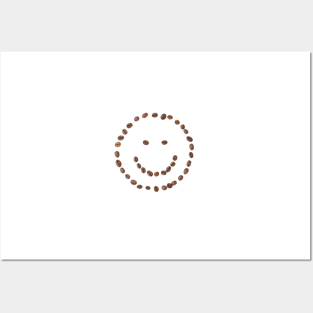 Smiling face emoticon made of coffee beans Posters and Art